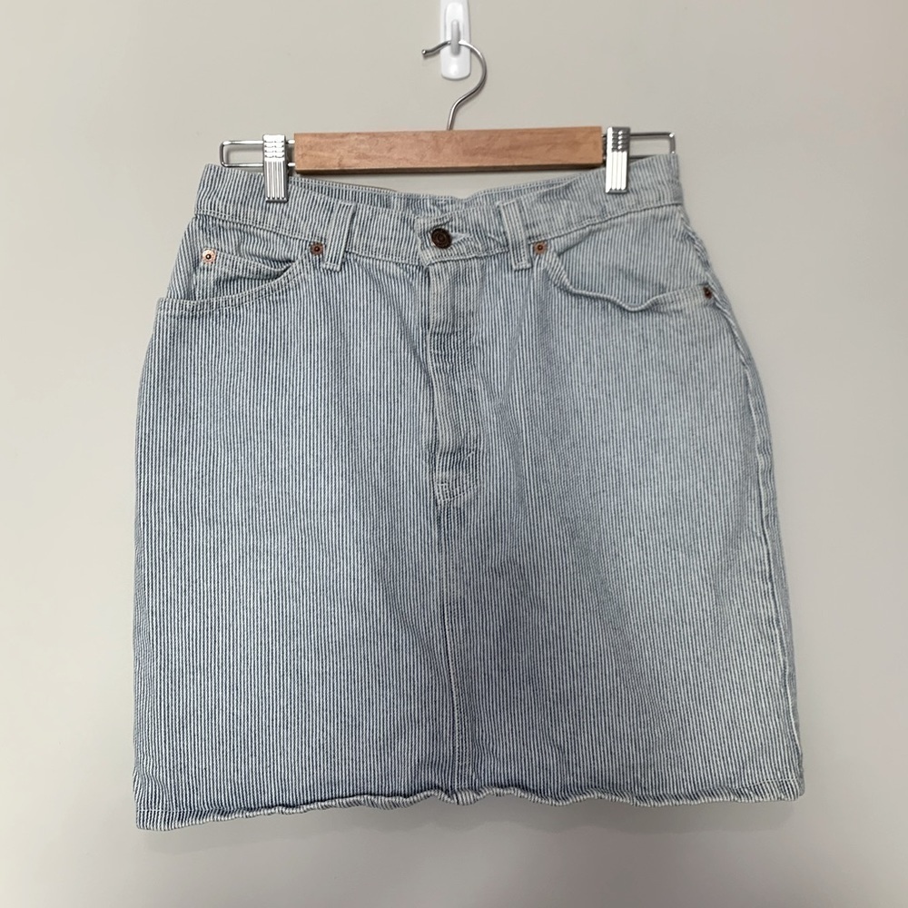 Vintage Orange Tab Levi's Denim Railroad Stripe Mini Skirt Size 9 Jr.